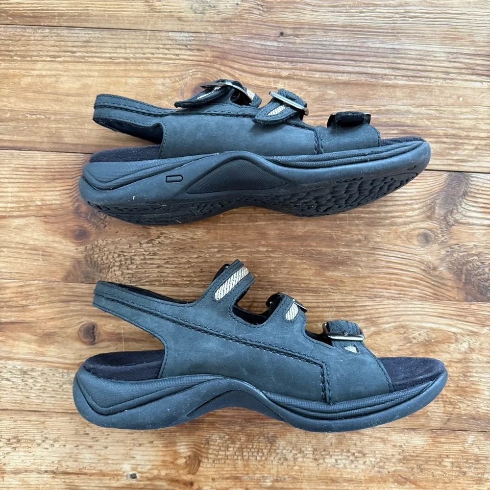 Clarks Springers Black Leather Casual Sporty Sandals Buckle Straps Women's 6 NEW - Picture 4 of 9
